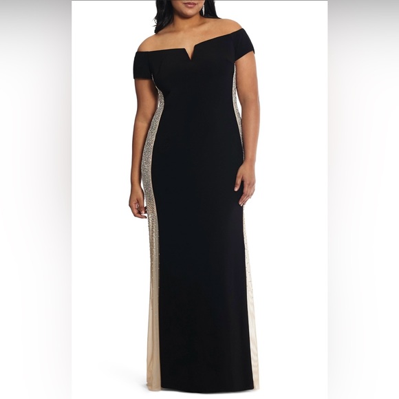 Xscape black floor length off the shoulder dress - Picture 1 of 6